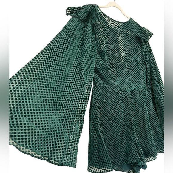 Keepsake Polka Dot Romper Bell Sleeve Green Size Small Open Back - Picture 6 of 13